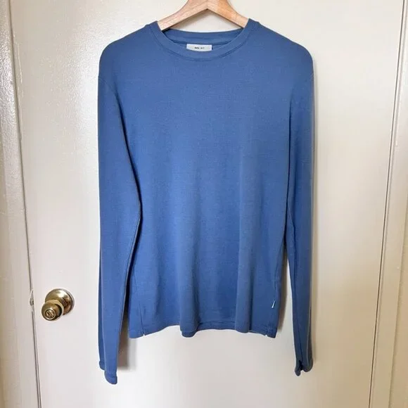 NN07 Clive Long Sleeve Waffle Knit Tee Shirt In Bering Sea M​ - Picture 2 of 8